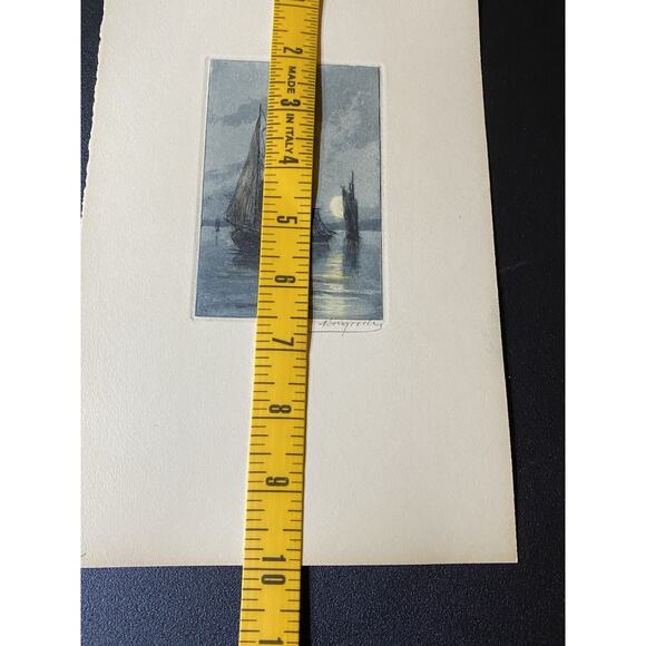 Huguet — Hand-Colored Aquatint Etchings, Twilight Fishing Boats (Pair) - Picture 11 of 15